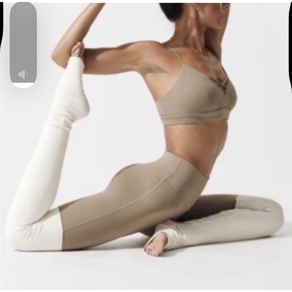 Alo Yoga Goddess Ribbed Leggings Brown Cream Activewear Yoga Pants Small - Picture 5 of 6